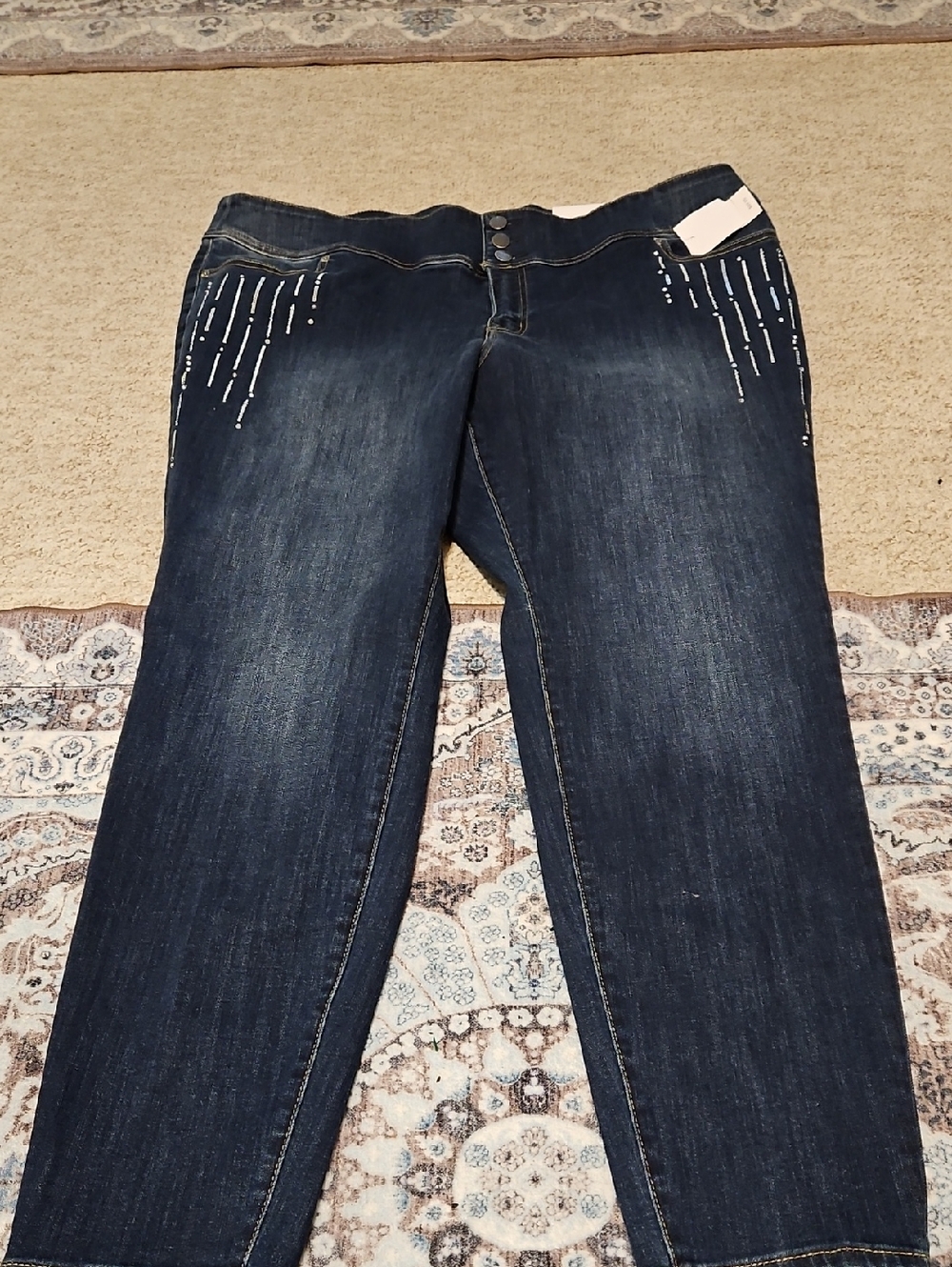 Layne Bryant Women’s Dark Blue Skinny Jeans with Bead Embellishment